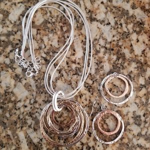 Silver necklace punched metal with earrings